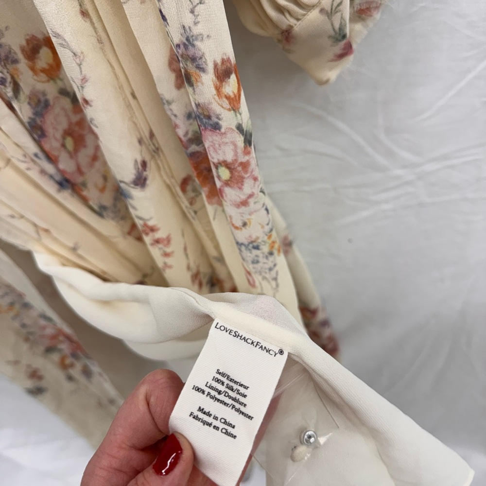 LoveShackFancy Leah Midi Dress, 100% Silk Outer Lining - Picture 7 of 8